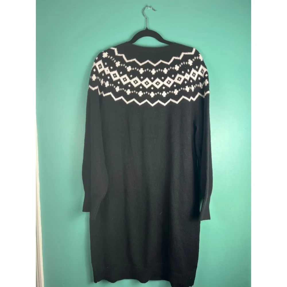 Women's LOFT Outlet Black White Fair Isle Long Sleeve Sweater Dress XL